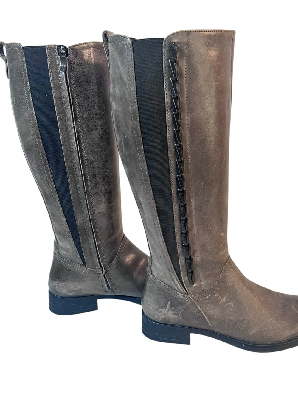 Bussola Grey Leather Knee High Riding Boots Womens Size 39 or 8.5